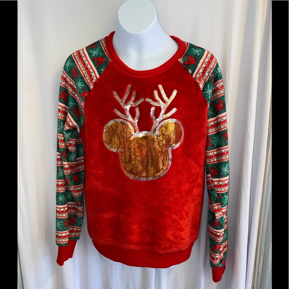 Disney Mickey Mouse Reindeer Christmas Girls Sweater Size L  (11-13) - Picture 1 of 8